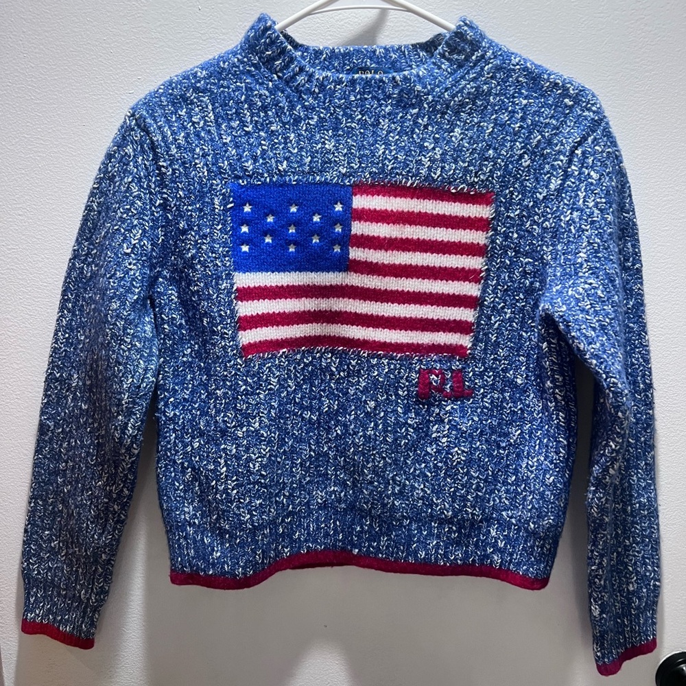 Polo Ralph Lauren USA Flag Patriotic Wool Knit Womens Sweater Med Vintage - Picture 3 of 16